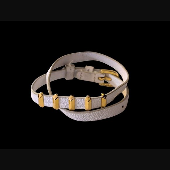 Stella & Dot Gold Tone Stud White Leather Wrap Bracelet 16" Long - Picture 8 of 11